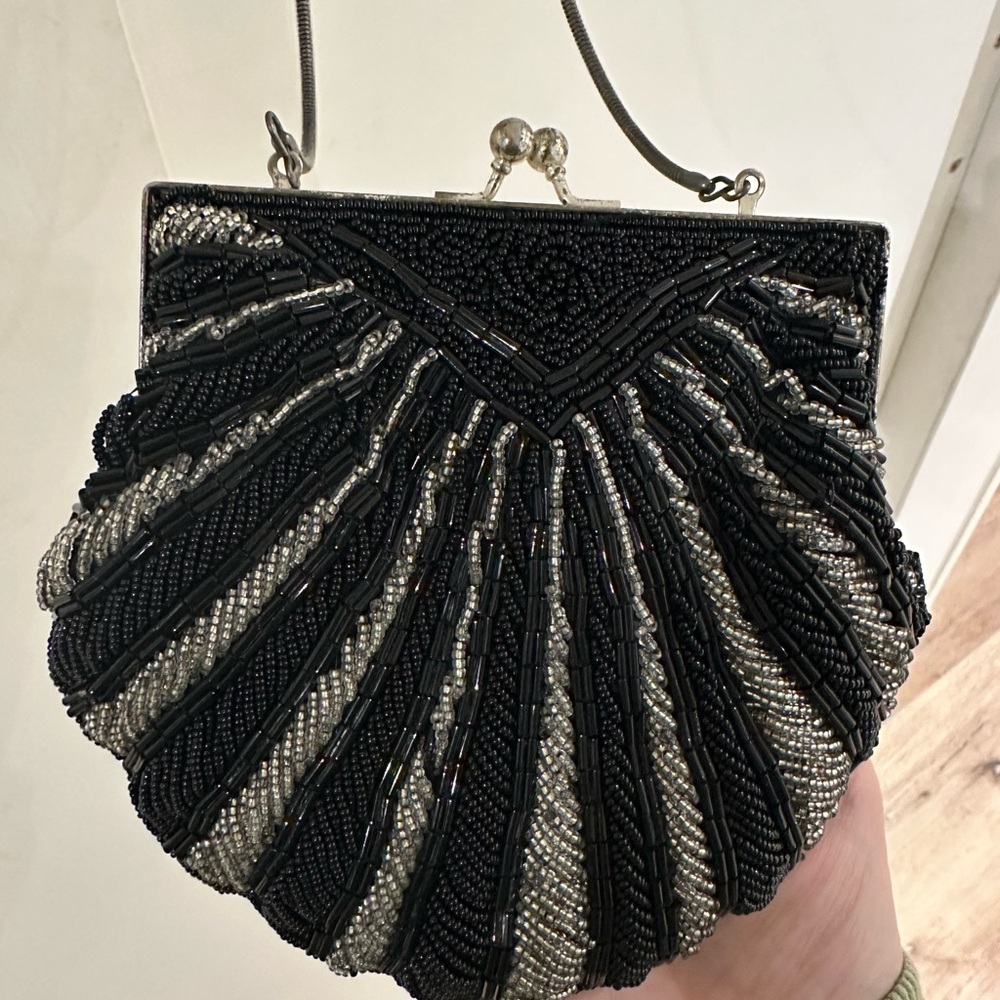 Vintage Black and Silver Beaded Clutch